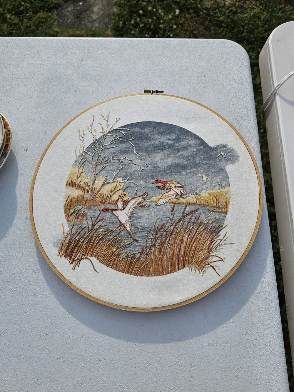 Embroidered Duck Marsh Hoop Art - Nature Scene